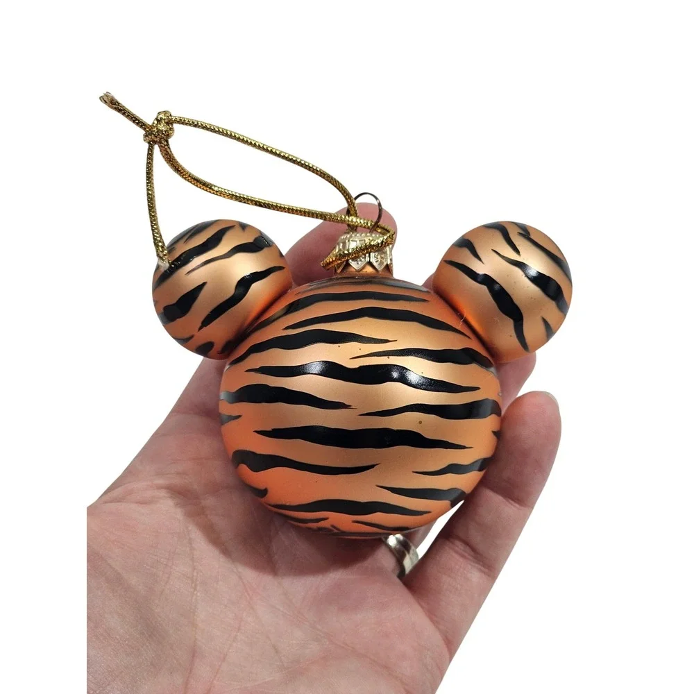 Disney Mickey Mouse Head Tiger Stripe Glass Ornament Animal Kingdom Poland HTF